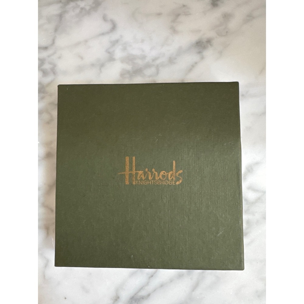 Harrods Knightsbridge Green Gold Logo Small Square Gift Storage Box 4.25in